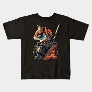 Fierce Feline Warrior: The Samurai Cat Kids T-Shirt